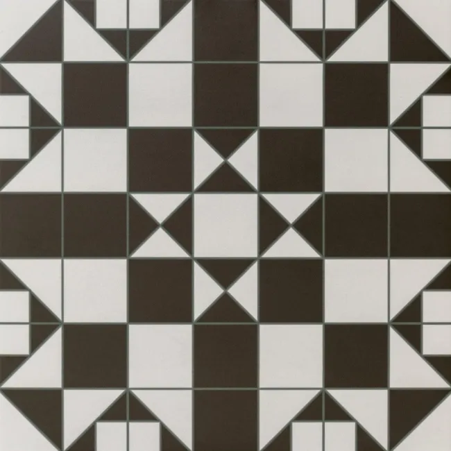 Devon Black & White Victorian Patterned Matt Ceramic Floor Tile