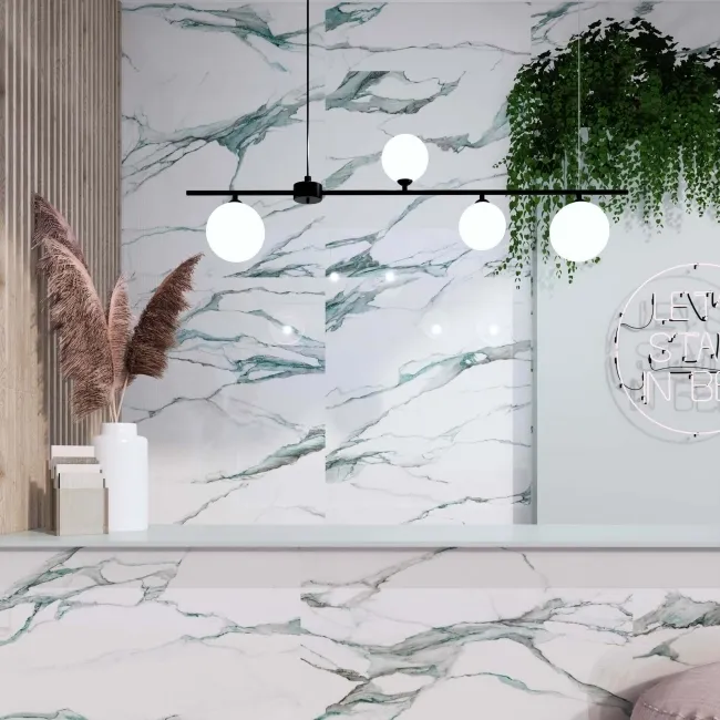 Fantasy Calacatta Green Polished Marble Effect Porcelain Wall and Floor Tile