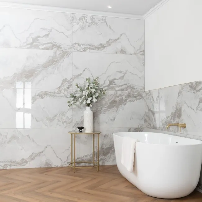 Fenndi Silver Marble Effect Polished Porcelain Tile