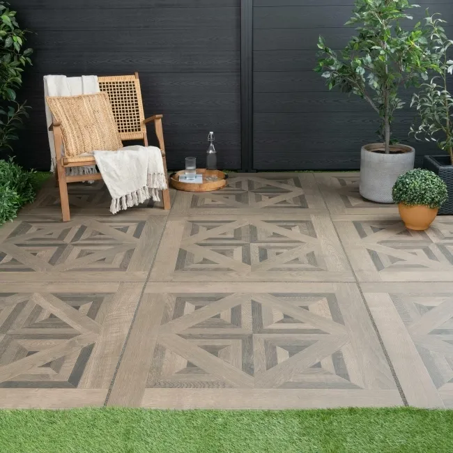 Galloway Walnut Brown Parquet Effect 20mm Porcelain Paving Slabs