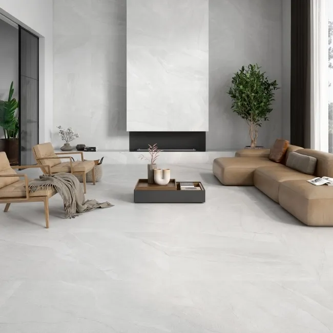 Halley White Slate Effect Matt Large Porcelain Floor Tile