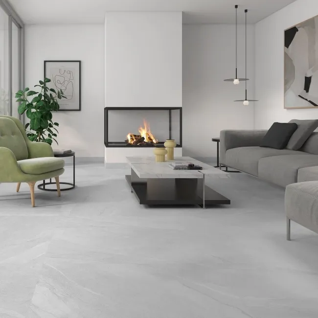 Halley White Slate Effect Matt Large Porcelain Floor Tile