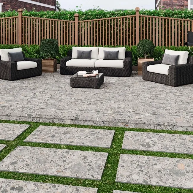 Inlay Pearl Grey Terrazzo Effect Matt Porcelain Outdoor Slab Tile