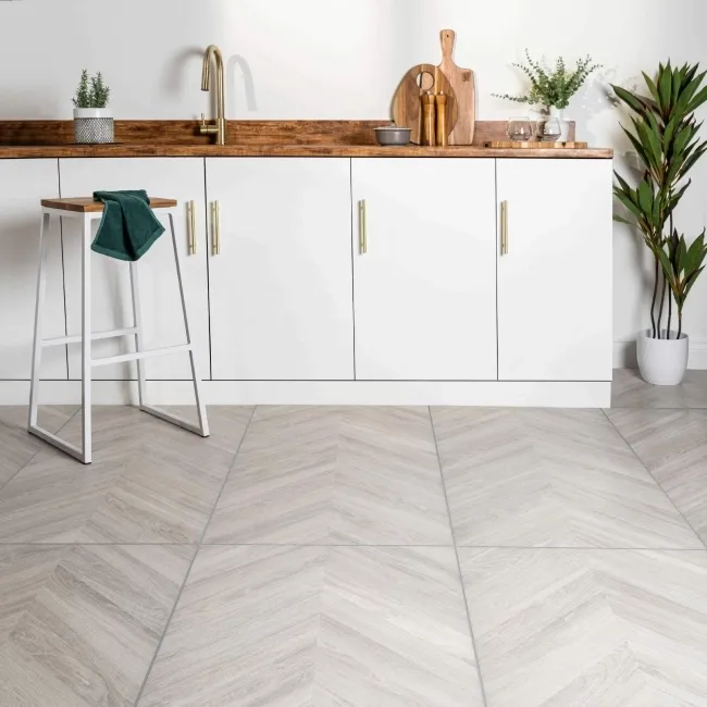 Loire Pearl Grey Matt Chevron Wood Effect Porcelain Floor Tile