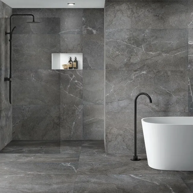 Lucca Anthracite Anti Slip Matt Stone Effect Porcelain Wall and Floor Tile
