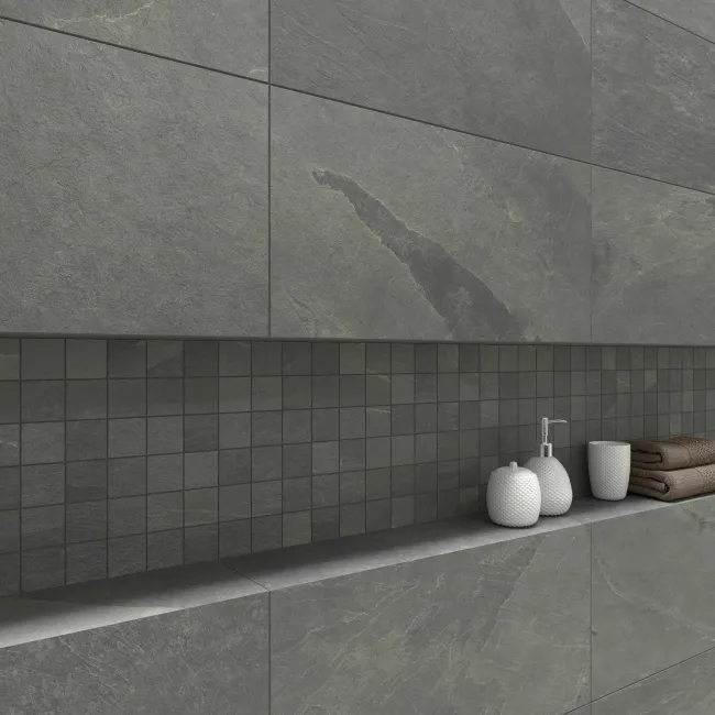 Mustang Light Grey Slate Effect Matt Porcelain Mosaic