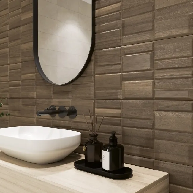 Nogal Block Decor Dark Brown Wood Effect Matt Ceramic Wall Tile