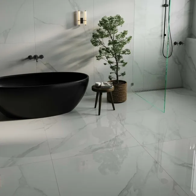 Place White Marble Effect Large Polished Porcelain Tile
