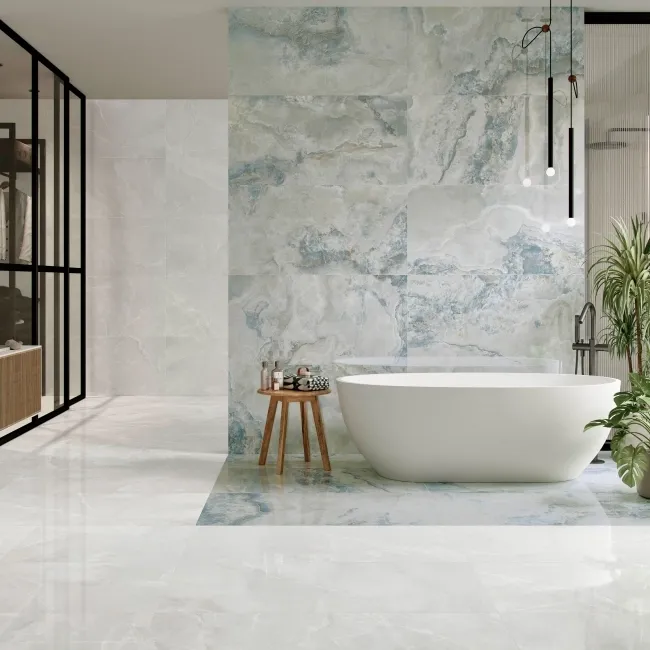 Scarlet Blue Onyx Marble Effect Polished Porcelain Tile