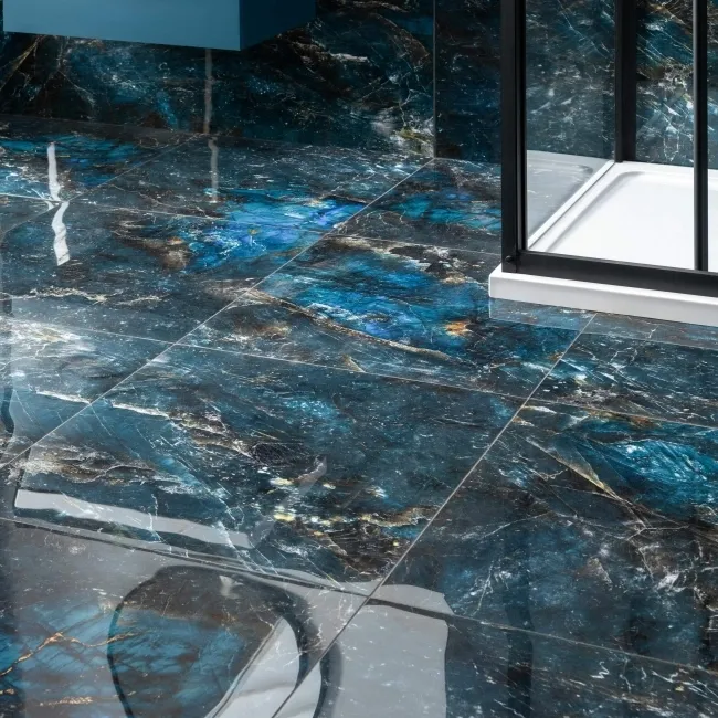 Sky Blue Marble Effect Polished Porcelain Floor Tile