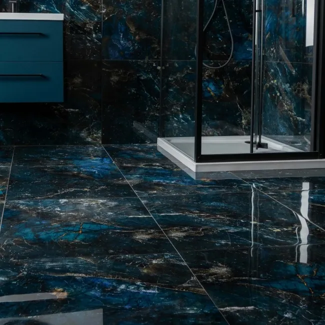 Sky Blue Marble Effect Polished Porcelain Floor Tile