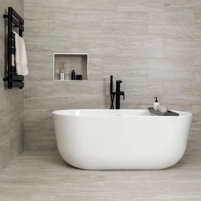 Travertino Light Grey Stone Effect Matt Porcelain Wall & Floor Tile