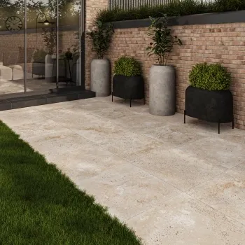Classic Beige Travertine Effect Matt Porcelain Outdoor Slab Tile