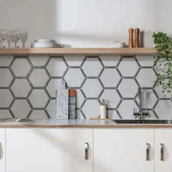 Fusion White Marble Effect & Stone Border Hexagon Tile