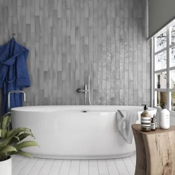 Manacor Mercury Grey Wall Tile 65x400 Bathroom Roomset