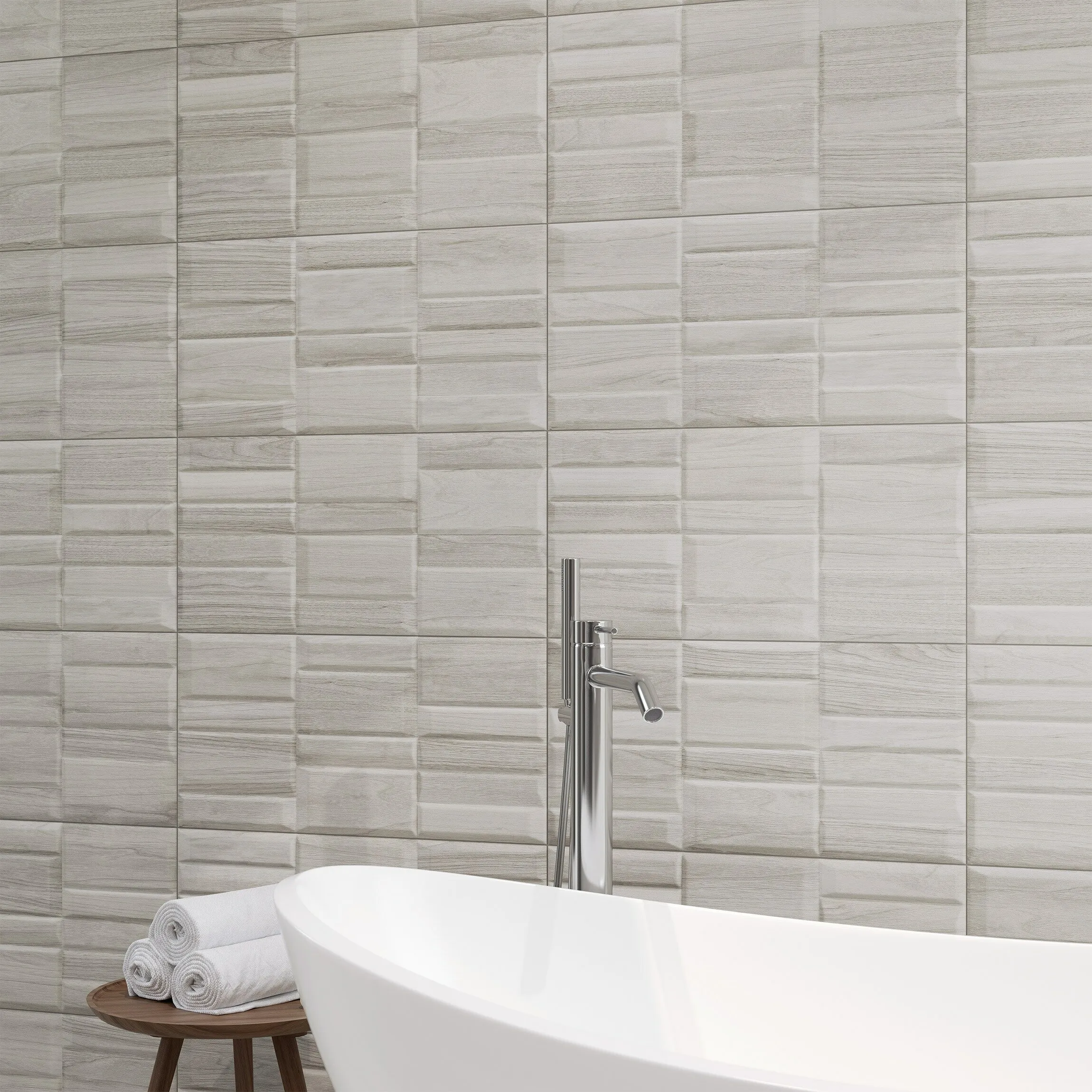 Nogal Block Decor Grey Wood Effect Matt Ceramic Wall Tile