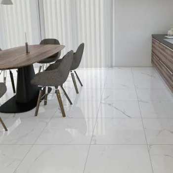 Carrera White Marble Effect Rectified Polished Porcelain Floor Tile