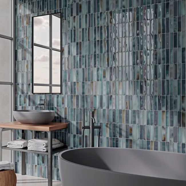 Alba Blue Kit Kat Effect Gloss Ceramic Wall Tile