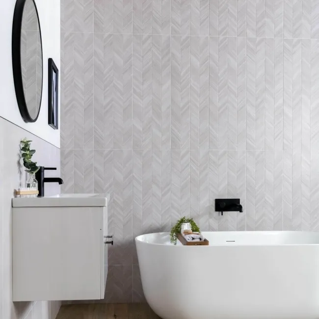 Bercy Chevron Decor Light Grey Concrete Effect Matt Ceramic Wall Tile