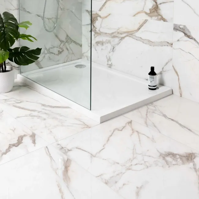 Calacatta Golden Grey Marble Effect Polished Porcelain Wall and Floor Tile