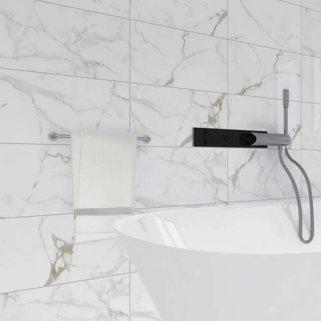 Carrera Gold Marble Effect Rectified Polished Porcelain Wall & Floor Tile