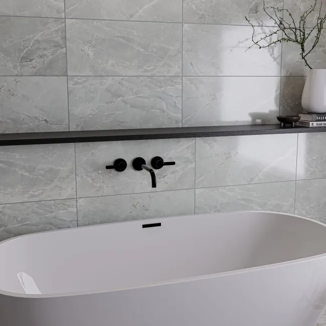 Fior Di Bosco Light Grey Marble Effect Gloss Ceramic Wall Tile