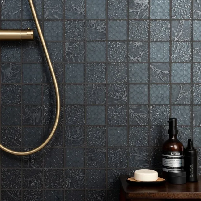 Hampton Black Patterned  Matt Glass Mosaic