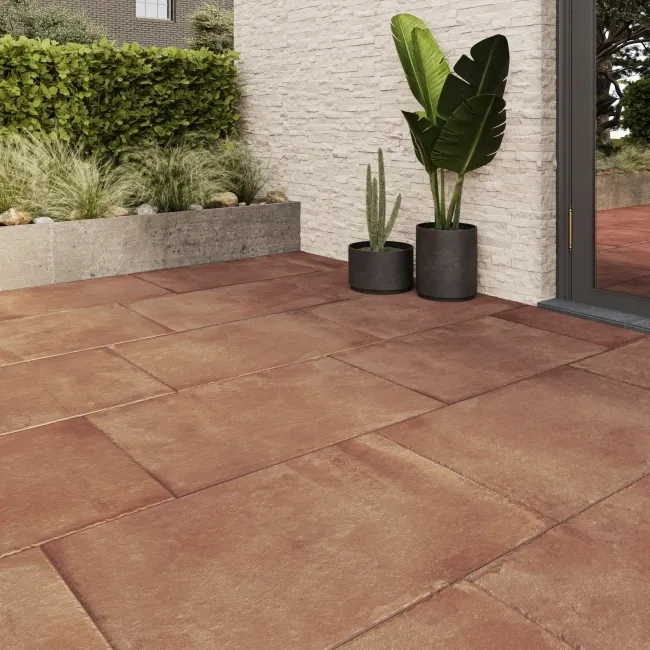 Kingsbury Terracotta Rustic Edge Stone Effect Porcelain Outdoor Slab