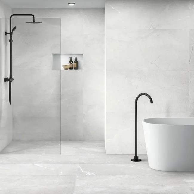 Lucca White Anti Slip Matt Stone Effect Porcelain Wall and Floor Tile