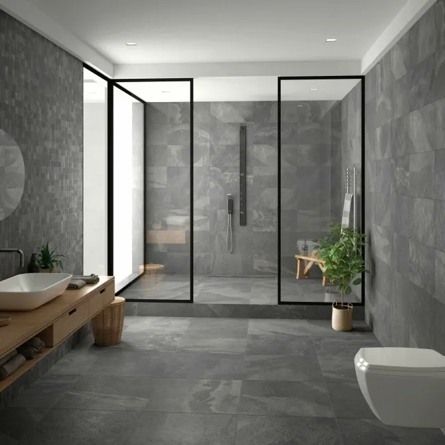 Mustang Light Grey Slate Effect Matt Porcelain Wall and Floor Tile