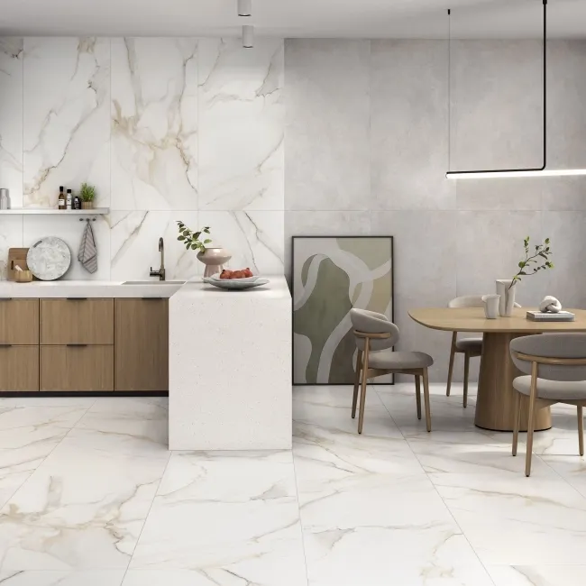 Lumiere Golden Grey Marble Effect Large Matt Vitrified Ceramic Tile