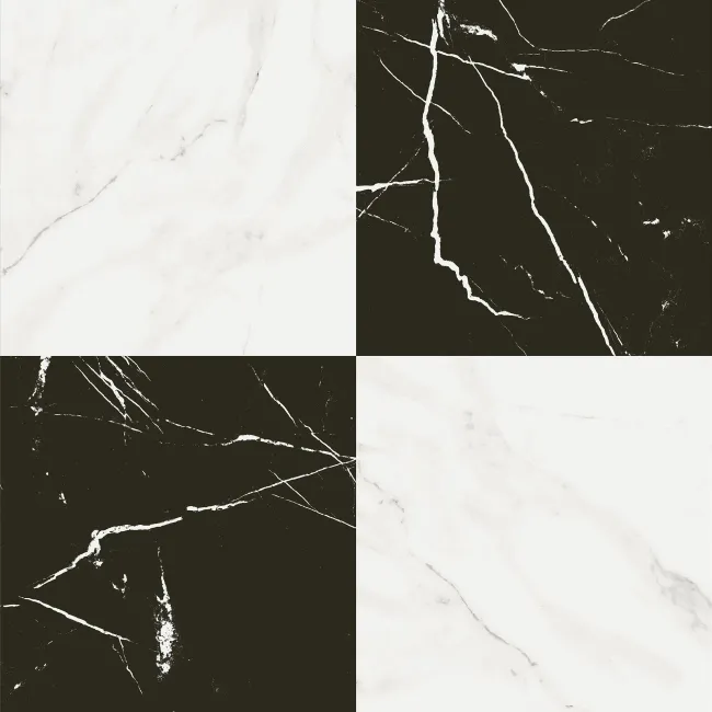 Marble Chess Effect Black & White Matt Porcelain Tile