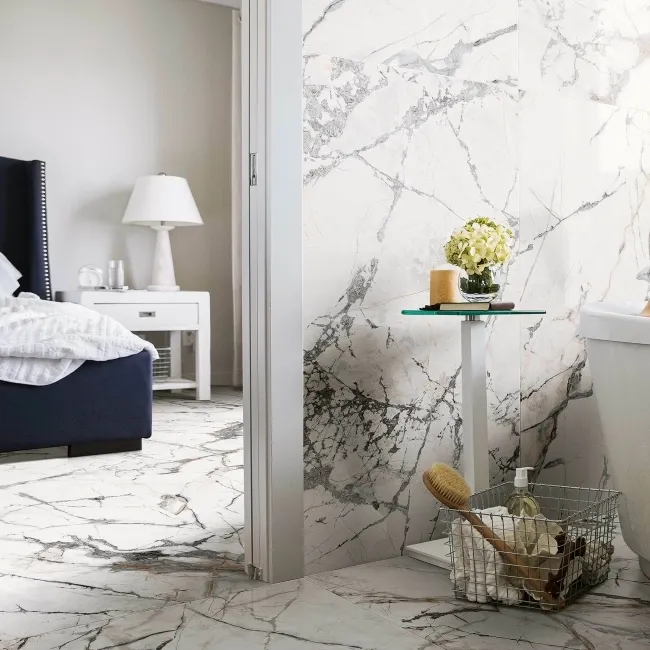 The Room White Invisible Marble Polished Porcelain Wall and Floor Tiles