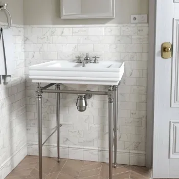 Carrara White Marble Effect Matt Brick Wall Tile Bathroom Roomset