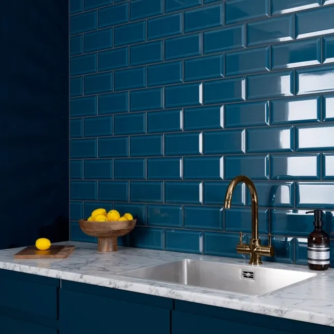 Metro Retro Bevelled Marine Blue Gloss Wall Tile