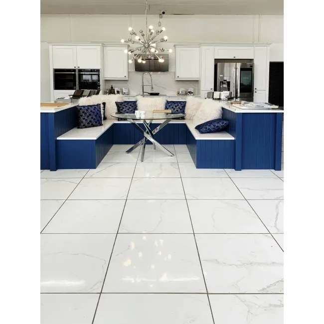 Carrara White Gloss Marble Effect Rectified Vitrified Ceramic Floor Tile