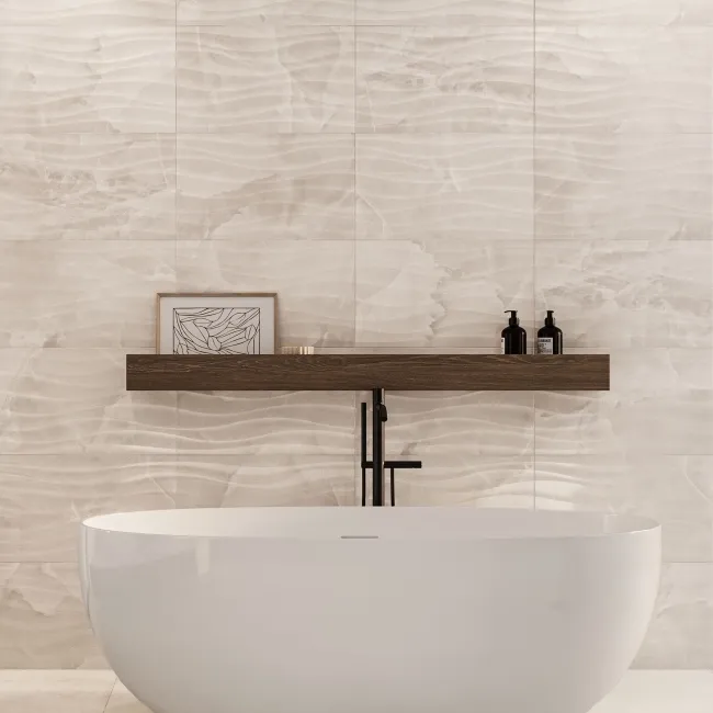 Garner Ivory Decor Onyx Marble Effect Gloss Ceramic Wall Tile