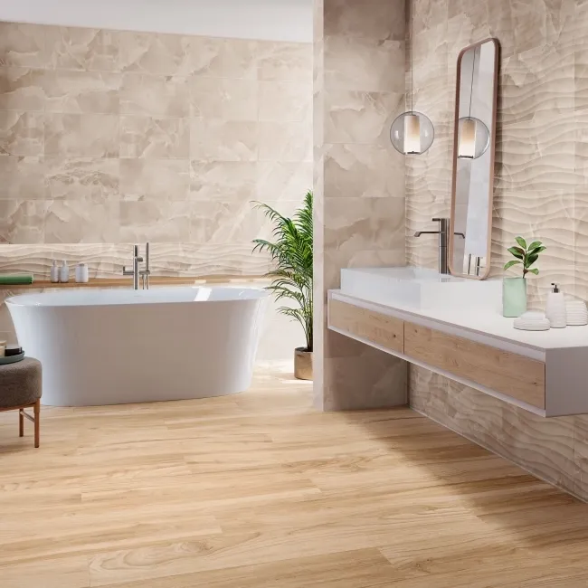 Garner Ivory Onyx Marble Effect Gloss Ceramic Wall Tile