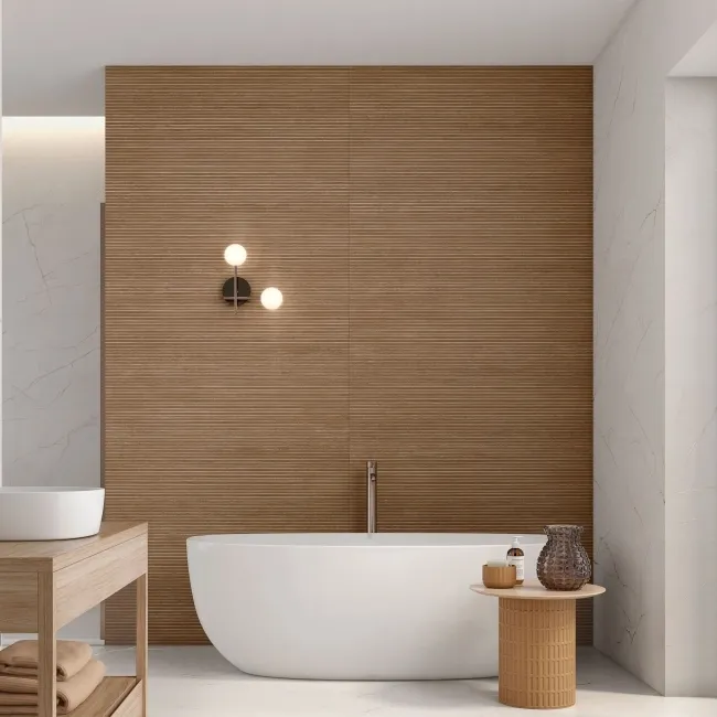 Roca Indiana Dark Oak Fluted Wood Effect Matt Ceramic Tile