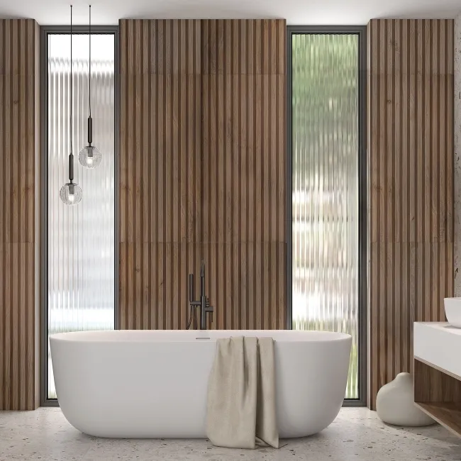 Dakaris Nut Slatted Wood Effect Matt Porcelain Tile