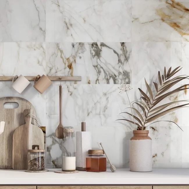 Barnaby White Marble Effect Gloss Vitrified Ceramic Wall and Floor Tile