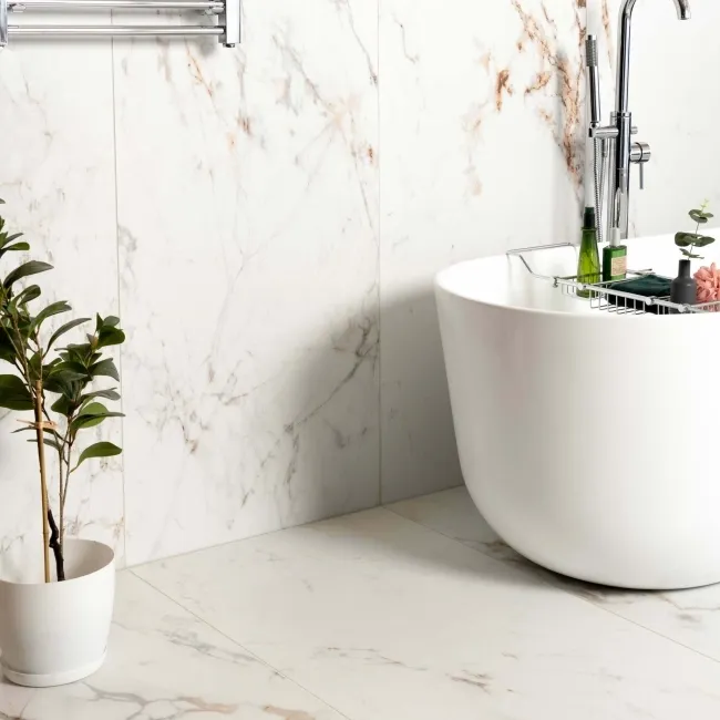 Barnaby White Marble Effect Large Matt Porcelain Wall and Floor Tile