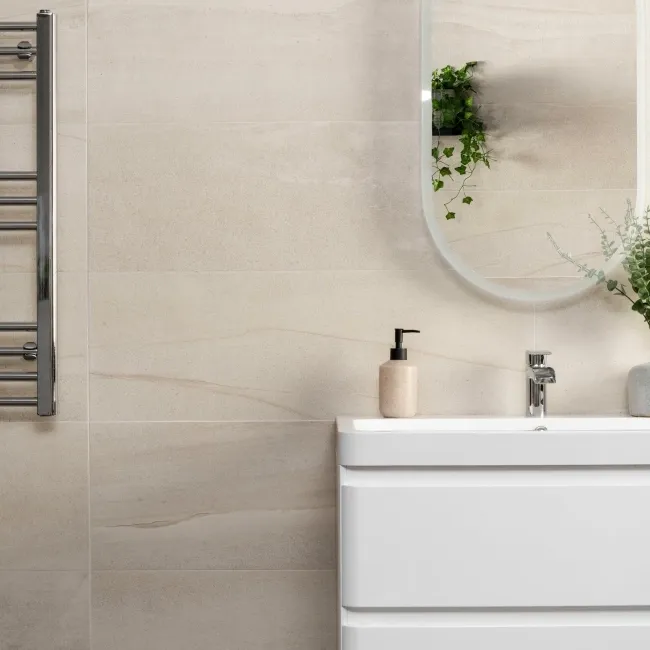 Burlington Stone Effect Cream Matt Ceramic Wall Tile