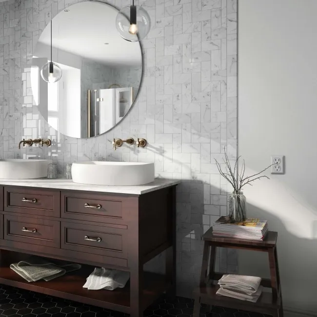 Carrara White Marble Effect Matt Brick Wall Tiles