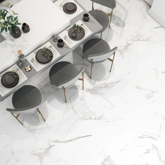 Carrara White Gloss Marble Effect Ceramic Floor Tile 