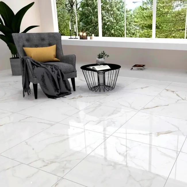 Carrera Gold Marble Effect Rectified Polished Porcelain Floor Tile