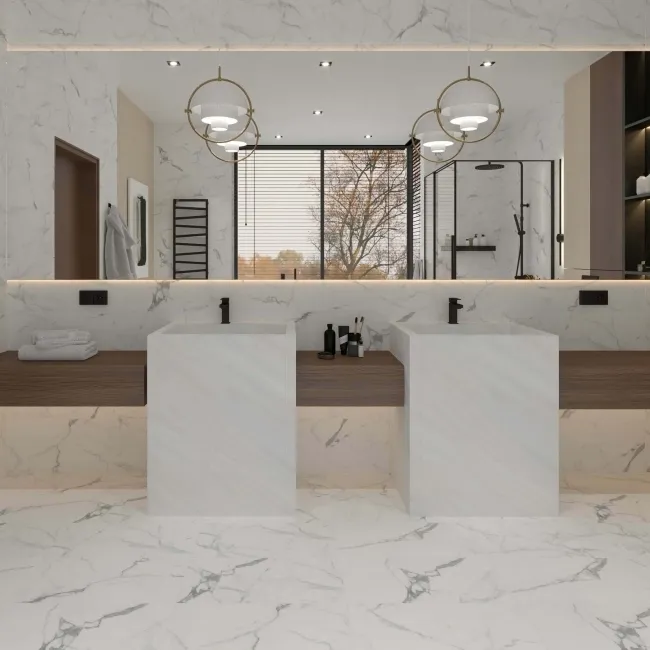 Carrera White Marble Effect Matt Porcelain Wall and Floor Tile