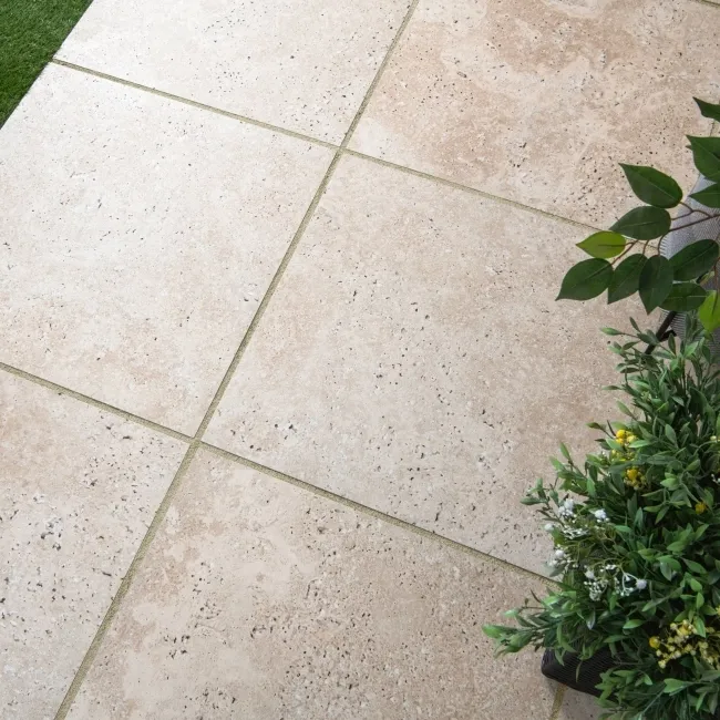 Classic Beige Travertine Effect Matt Porcelain Outdoor Slab Tile