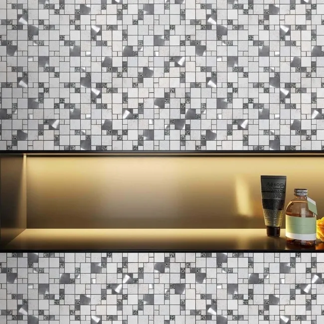 Comet White Square Stone Mosaic 300x300