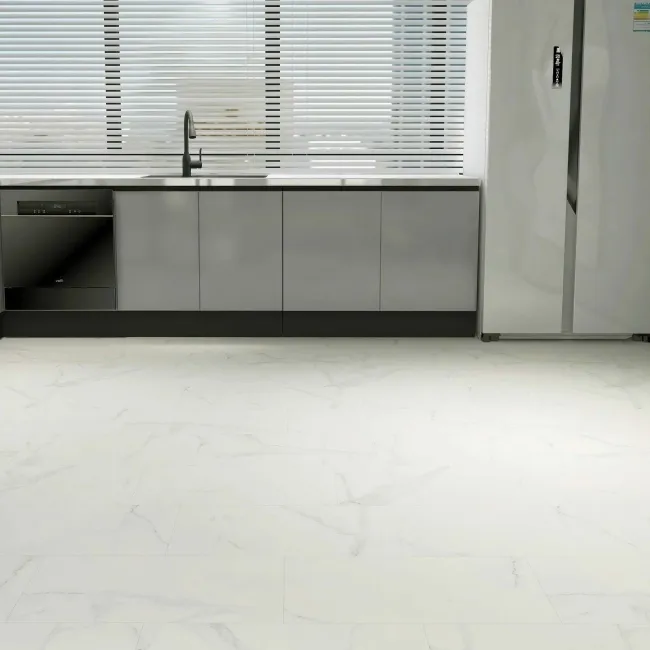 Crystal White Marble Tile Luxury Click Vinyl Flooring 5.5mm